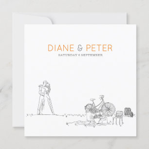 Picnic Garden Minimalist Black and White Wedding Invitation
