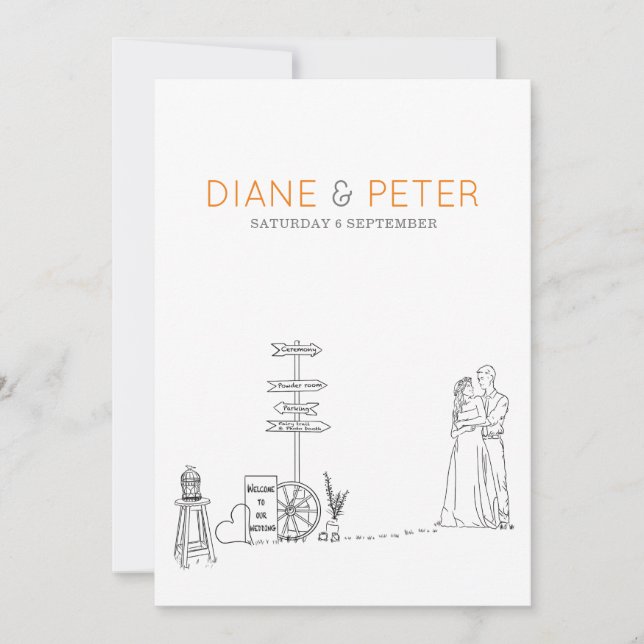 Picnic Garden Minimalist Black and White Wedding Invitation (Front)