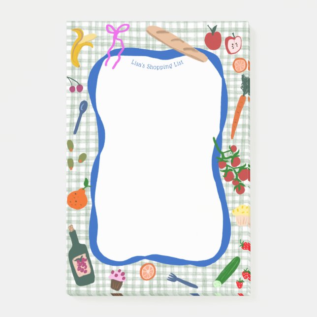 Picnic Gingham Cute CUSTOM Shopping List Grocery  Post-it Notes (Front)
