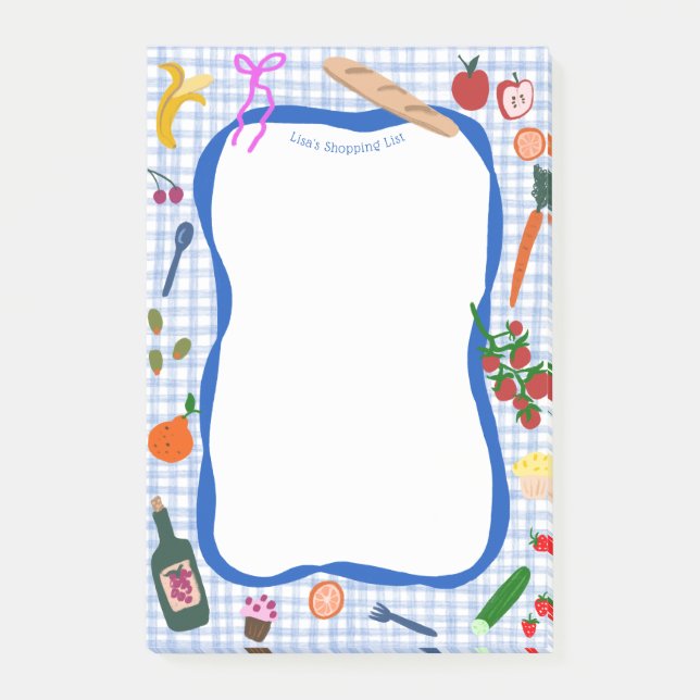 Picnic Gingham Cute CUSTOM Shopping List Grocery  Post-it Notes (Front)
