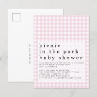 Picnic In Park Baby Shower Pink Gingham Invitation