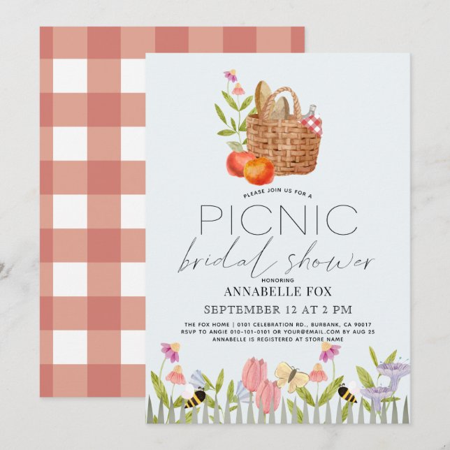 Picnic in the Park Basket Floral Bridal Shower Invitation (Front/Back)