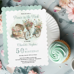 Picnic in the Park Floral 50th Birthday Party Invitation