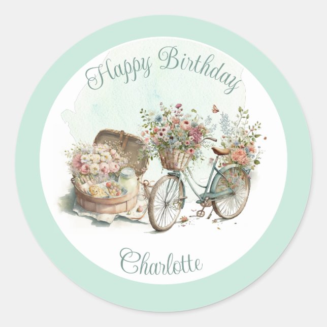 Picnic in the Park Floral Adult Birthday Party Classic Round Sticker (Front)