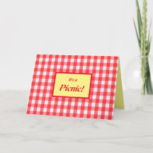 Picnic invitation, red, white & yellow gingham inv