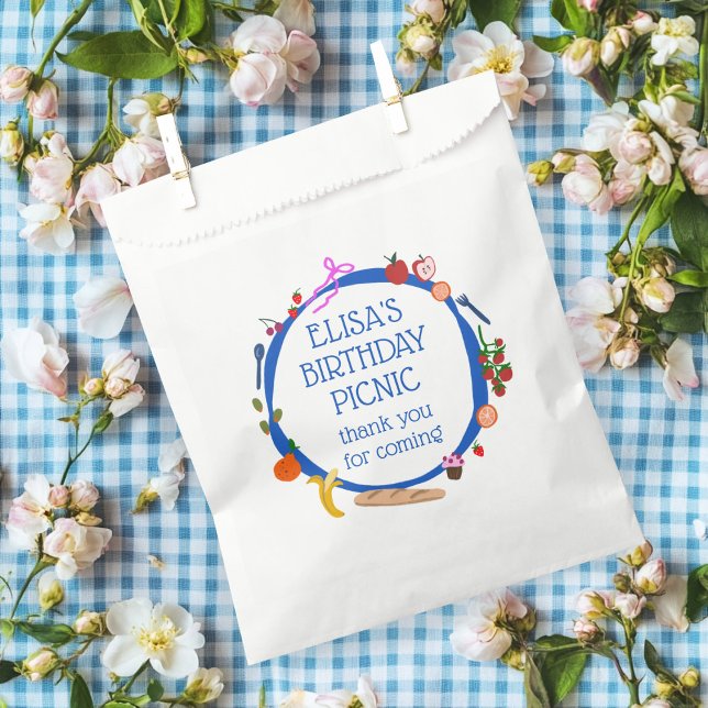 Picnic Modern Cute HandDrawn CUSTOM BIRTHDAY PARTY Favour Bags (Picnic Hand drawn Modern Cute CUSTOM BIRTHDAY PARTY Favor Bag
)