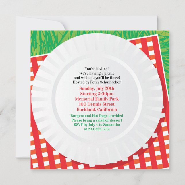 Picnic Outing BBQ Party Flat Invitation (Front)