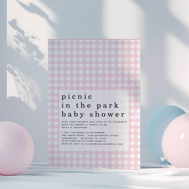 Picnic Park Pink Gingham Baby Shower Invitation (Creator Uploaded)