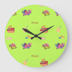 Picnic pattern on green large clock