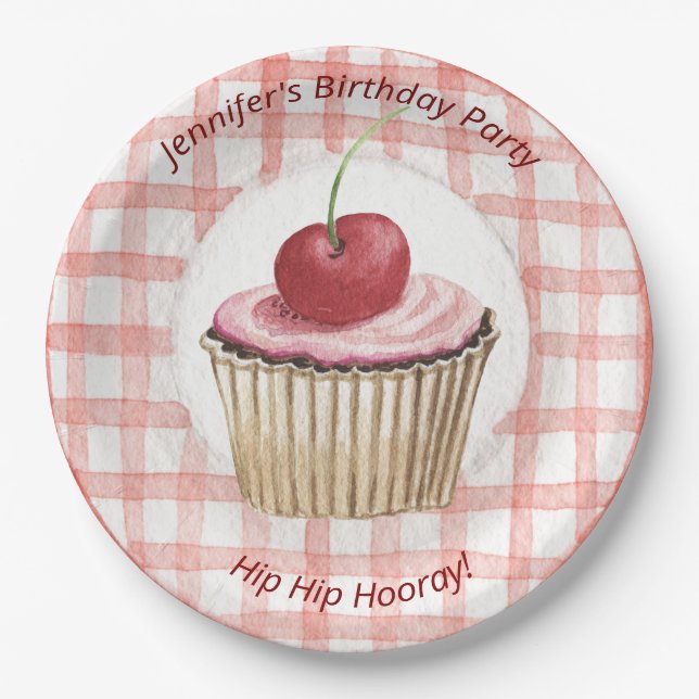 Picnic Plates - Kids Retro Cherry Cup Cake (Front)