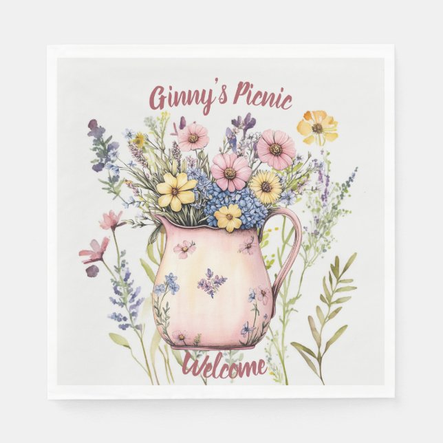 Picnic Plates - Pretty Wild Flowers & Vase Napkin (Front)