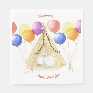 Picnic Plates - Tent & Balloons Personalised  Napkin