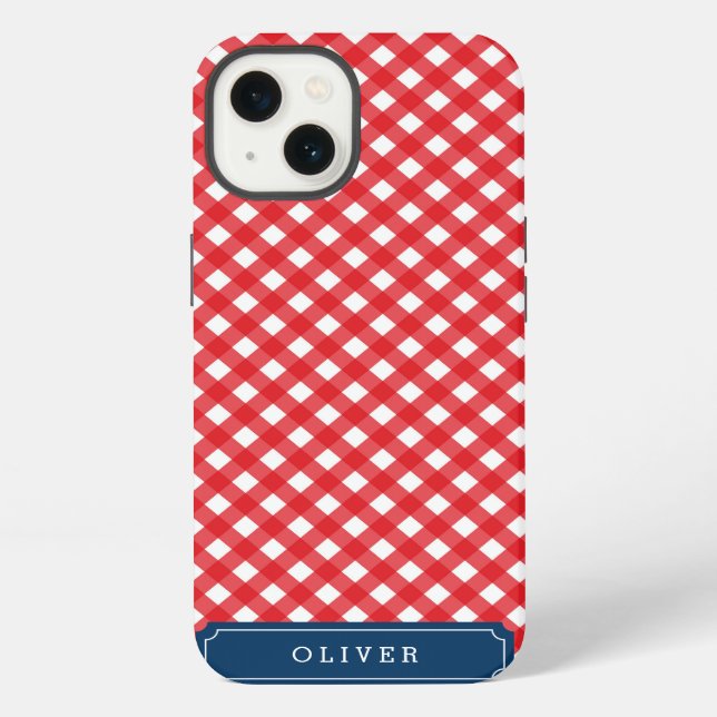 Picnic Red Gingham Personalize with Name iPhone Case (Back)