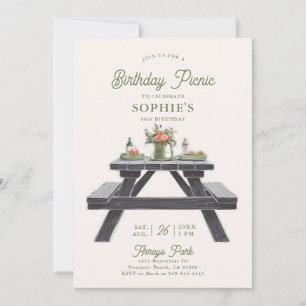 Picnic Table Summer Elegant Modern 60th Birthday Invitation