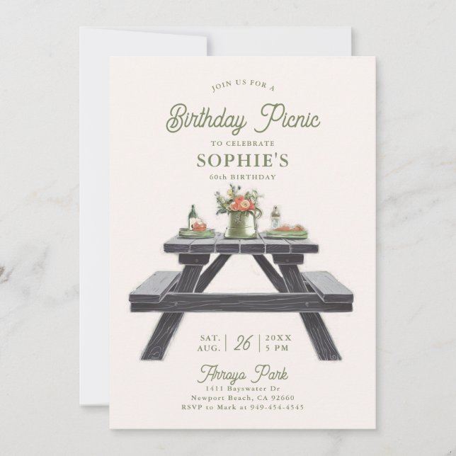 Picnic Table Summer Elegant Modern 60th Birthday Invitation (Front)