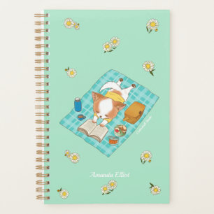 Picnic Time Cute Pomchi Puppy Reading Flowers Planner