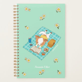 Picnic Time Cute Pomchi Puppy Reading Flowers Planner
