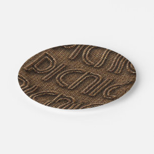Picnic Wicker Look Typography Paper Party Plates
