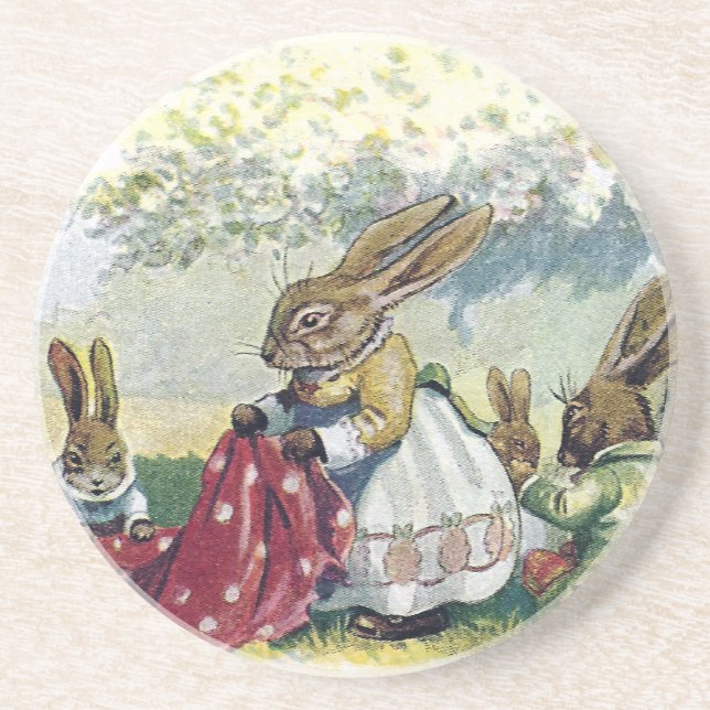 Picnicing Rabbits Coaster (Front)