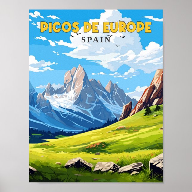 Picos de Europe Spain vintage travel illustration Poster (Front)
