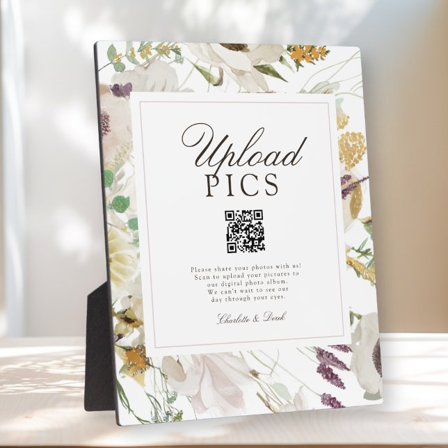  PICS HAPPEN! Modern Spring Wedding Gallery Plaque (PICS HAPPEN! Modern Spring Boho Floral Watercolor Wedding QR Code Gallery Plaque)