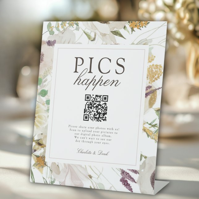  PICS HAPPEN!Modern Spring Wedding QR Code Gallery Pedestal Sign (PICS HAPPEN! Modern Spring Wedding Gallery Pedestal Sign)