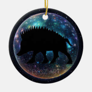 Pictish Boar Space Orb Ceramic Tree Decoration