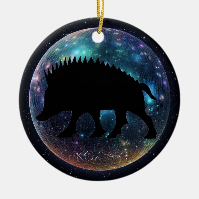 Pictish Boar Space Orb Ceramic Tree Decoration (Front)