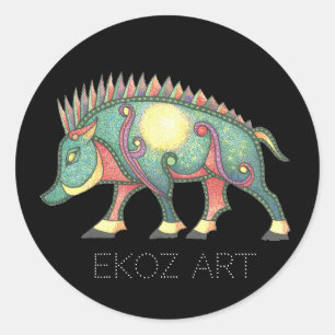Pictish Boar Sun Classic Round Sticker