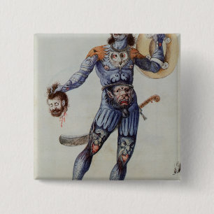 Pictish Man holding a Human Head 15 Cm Square Badge
