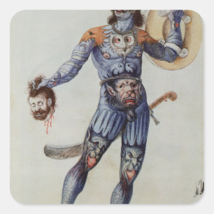 Pictish Man holding a Human Head Square Sticker