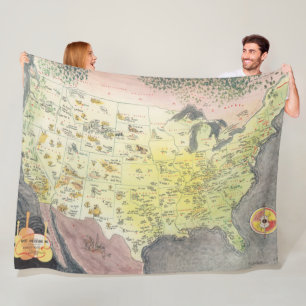 Pictorial Map of America - Cartoon Sketches Fleece Blanket