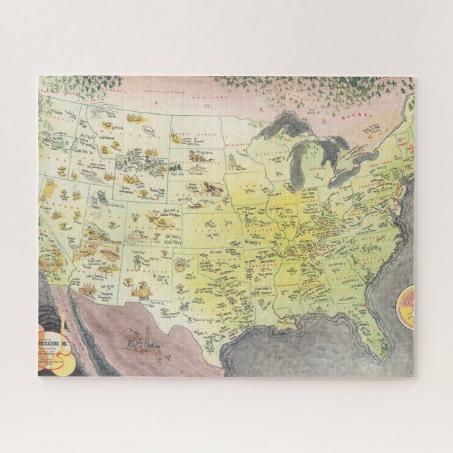 Pictorial Map of America - Cartoon Sketches Jigsaw Puzzle (Horizontal)
