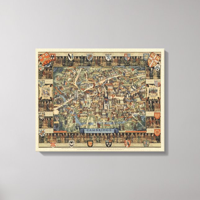 Pictorial Map of Cambridge, England Canvas Print (Front)