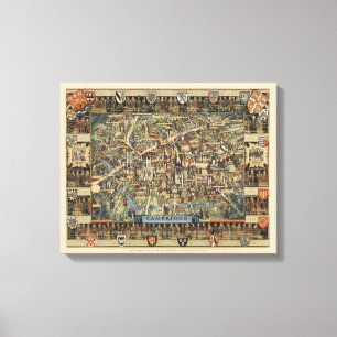 Pictorial Map of Cambridge, England Canvas Print