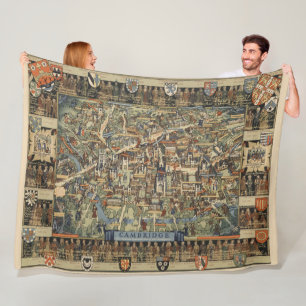 Pictorial Map of Cambridge, England Fleece Blanket