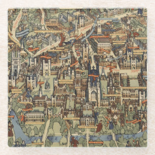 Pictorial Map of Cambridge, England Glass Coaster