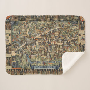 Pictorial Map of Cambridge, England Sherpa Blanket