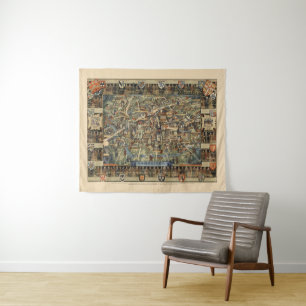 Pictorial Map of Cambridge, England Tapestry