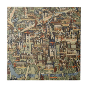 Pictorial Map of Cambridge, England Tile