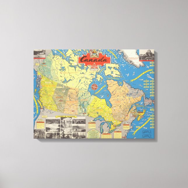Pictorial Map of Canada - Landmarks Canvas Print (Front)