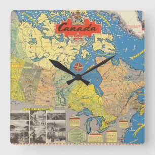 Pictorial Map of Canada - Landmarks Square Wall Clock