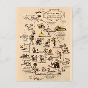 Pictorial Map of Ceylon - Sri Lanka Postcard