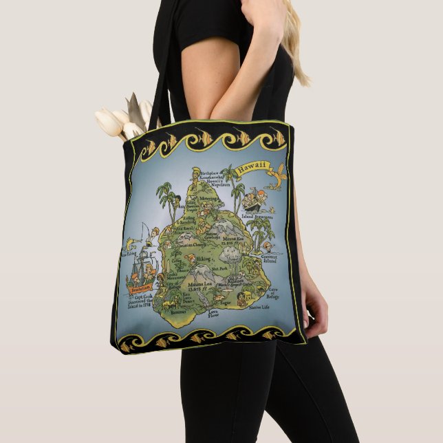 Pictorial Map of Hawaii Tote Bag (Close Up)