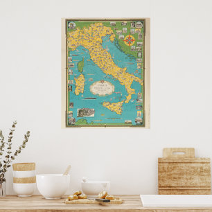 Pictorial Map of Italy with Vatican City 1944  Poster