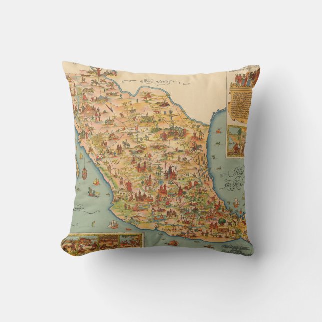 Pictorial Map of Mexico Cushion (Front)