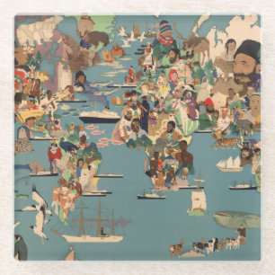 Pictorial Map of the World Glass Coaster