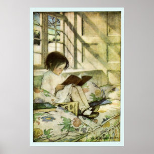 Picture Books in Winter Blue Border Poster