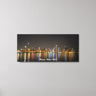 Picture Canvas Chicago Skyline Night Photo Print