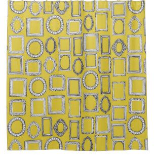 picture frames yellow shower curtain